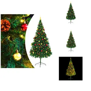 vidaXL Kerstboom - Kerstbomen - Kunstboom - Kunstbomen - Kunstkerstboom met kerstballen en LED's 210 cm groenVendu parbol