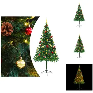 vidaXL Kerstboom - Kerstbomen - Kunstboom - Kunstbomen - Kunstkerstboom met kerstballen en LED's 180 cm groen pas cher