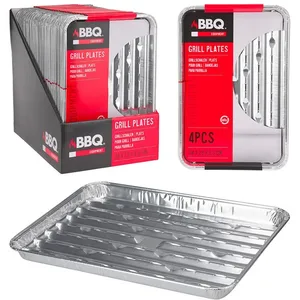 BBQ Collection barbecue grillschalen - Set van 5x stuks - 34 x 32 x 2.5 cm - Vlees grillen - BBQ rooster - aluminium schaal
