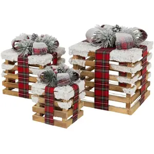 ECD Germany Set de 3 Boîtes Cadeaux avec Guirlande Lumineuse LED Marro... pas cher