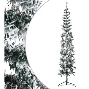 The Living Store Kunstkerstboom half met sneeuw smal 180 cm - Kunstkerstboom - Halfe Kerstboom - Slimme Kerstboom - Decoratieve Kerstboom - Pvc KerstboomVendu parbol