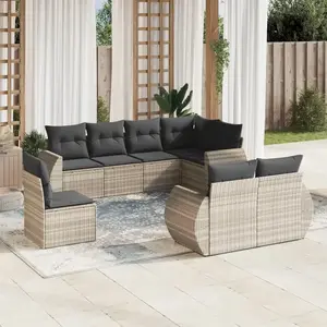 vidaXL Salon de jardin 8 pcs avec coussins gris clair résine tressée pas cher