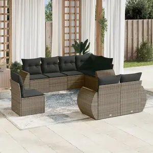 vidaXL Salon de jardin 8 pcs avec coussins gris résine tressée pas cher