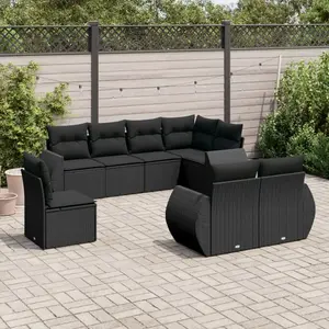 vidaXL Salon de jardin 8 pcs avec coussins noir résine tressée pas cher