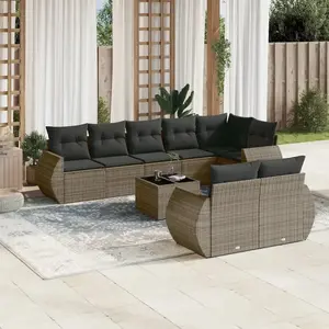 vidaXL Salon de jardin 9 pcs avec coussins gris résine tressée pas cher
