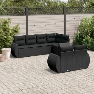 vidaXL Salon de jardin 7 pcs avec coussins noir résine tressée pas cher