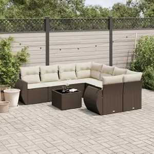 vidaXL - 9-delige - Loungeset - met - kussens - poly - rattan - bruin pas cher