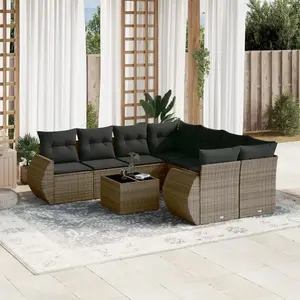 vidaXL Salon de jardin 9 pcs avec coussins gris résine tressée pas cher