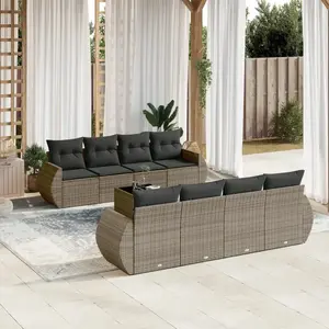 vidaXL Salon de jardin 9 pcs avec coussins gris résine tressée pas cher