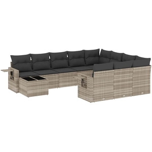 vidaXL Salon de jardin 11 pcs avec coussins gris clair résine tressée pas cher