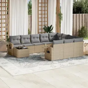vidaXL Salon de jardin 11 pcs avec coussins beige résine tressée pas cher