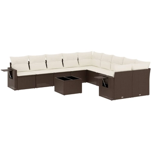 vidaXL Salon de jardin 10 pcs avec coussins marron résine tressée pas cher