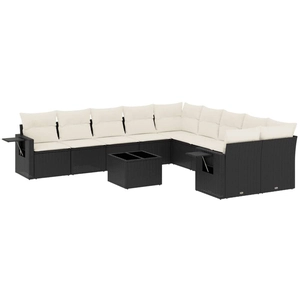 vidaXL Salon de jardin 11 pcs avec coussins noir résine tressée pas cher