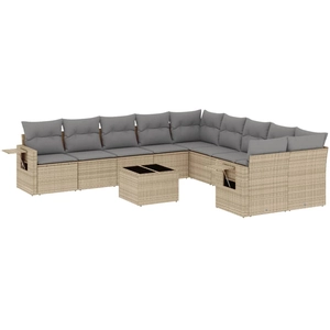 vidaXL Salon de jardin avec coussins 10 pcs beige résine tressée pas cher