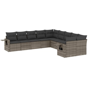 vidaXL Salon de jardin avec coussins 10 pcs gris résine tressée pas cher