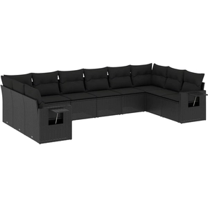 vidaXL Salon de jardin 11 pcs avec coussins noir résine tressée pas cher
