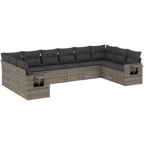 vidaXL Salon de jardin avec coussins 10 pcs gris résine tressée pas cher