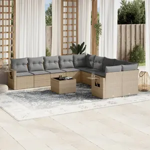 vidaXL Salon de jardin 11 pcs avec coussins beige résine tressée pas cher