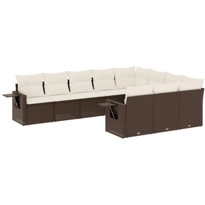 vidaXL Salon de jardin 10 pcs avec coussins marron résine tressée pas cher