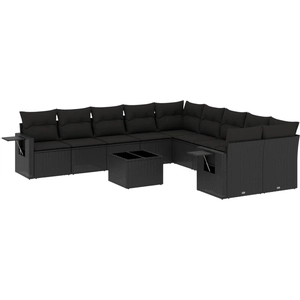 vidaXL Salon de jardin 10 pcs avec coussins noir résine tressée pas cher