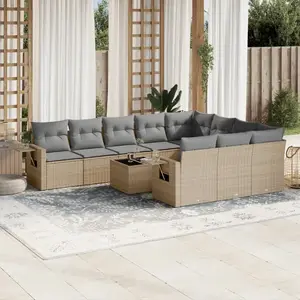 vidaXL Salon de jardin 11 pcs avec coussins beige résine tressée pas cher