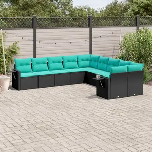 vidaXL Vidaxl Salon De Jardin 10 Pcs Avec Coussins Noir Résine Tressée pas cher