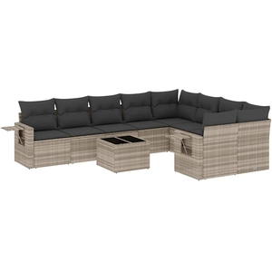vidaXL Salon de jardin avec coussins 10 pcs gris clair résine tressée pas cher