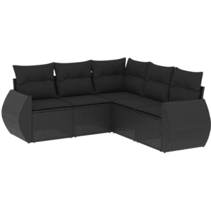 vidaXL Salon de jardin 5 pcs avec coussins noir résine tressée pas cher