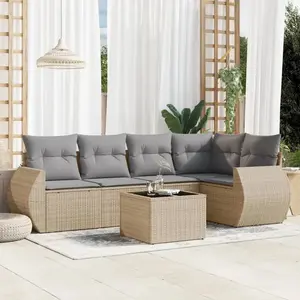 vidaXL Salon de jardin avec coussins 6 pcs beige résine tressée pas cher