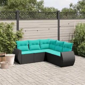 vidaXL Vidaxl Salon De Jardin 5 Pcs Avec Coussins Noir Résine Tressée pas cher