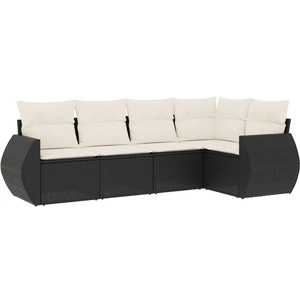 vidaXL Salon de jardin 5 pcs avec coussins noir résine tressée pas cher
