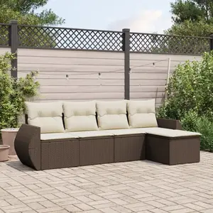 vidaXL - 5-delige - Loungeset - met - kussens - poly - rattan - bruin pas cher