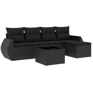 vidaXL Salon de jardin 6 pcs avec coussins noir résine tressée pas cher