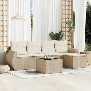 vidaXL Salon de jardin avec coussins 6 pcs beige résine tressée pas cher