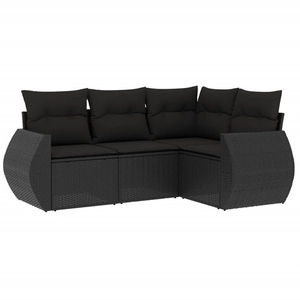 vidaXL Salon de jardin 4 pcs avec coussins noir résine tressée pas cher