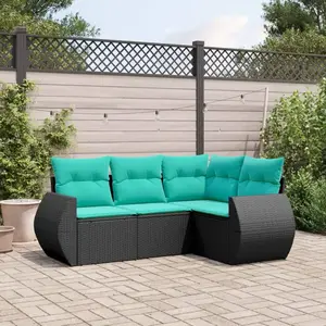 vidaXL Vidaxl Salon De Jardin 4 Pcs Avec Coussins Noir Résine Tressée pas cher