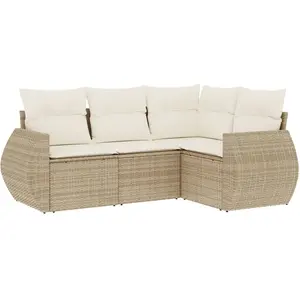 vidaXL Salon de jardin avec coussins 4 pcs beige résine tressée pas cher
