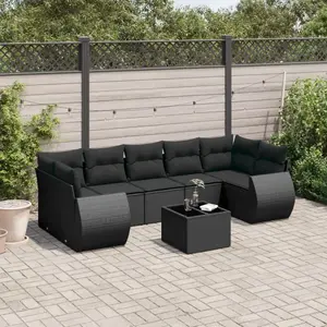 vidaXL Salon de jardin 8 pcs avec coussins noir résine tressée pas cher
