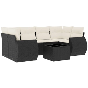 vidaXL Salon de jardin 7 pcs avec coussins noir résine tressée pas cher