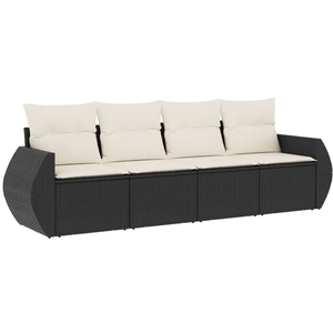 vidaXL Salon de jardin 5 pcs avec coussins noir résine tressée pas cher