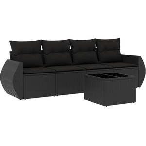 vidaXL Salon de jardin 4 pcs avec coussins noir résine tressée pas cher