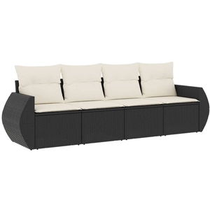 vidaXL Salon de jardin 4 pcs avec coussins noir résine tressée pas cher