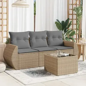 vidaXL Salon de jardin avec coussins 4 pcs beige résine tressée pas cher