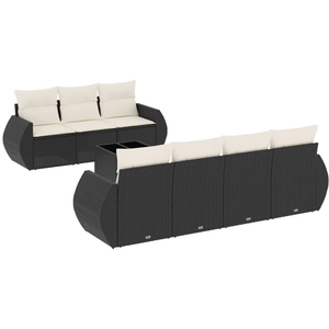 vidaXL Salon de jardin 8 pcs avec coussins noir résine tressée pas cher