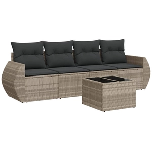 vidaXL Salon de jardin 5 pcs avec coussins gris clair résine tressée pas cher