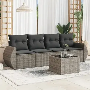 vidaXL Salon de jardin 5 pcs avec coussins gris résine tressée pas cher