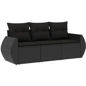 vidaXL Salon de jardin 4 pcs avec coussins noir résine tressée pas cher
