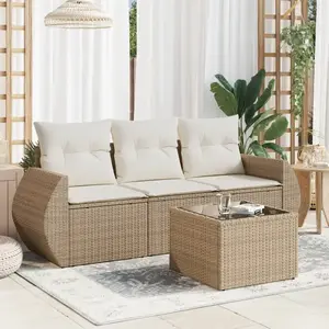 vidaXL Salon de jardin avec coussins 4 pcs beige résine tressée pas cher