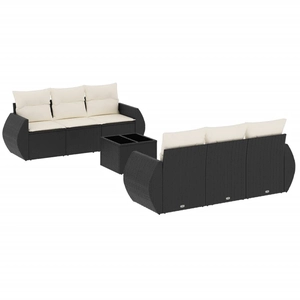 vidaXL Salon de jardin 7 pcs avec coussins noir résine tressée pas cher