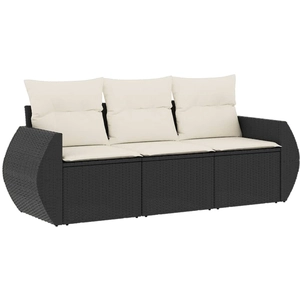 vidaXL Salon de jardin 3 pcs avec coussins noir résine tressée pas cher
